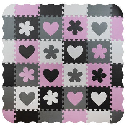 36-delige foam puzzelmat voor baby's en kinderen - Speelkleed - Speeltegels - Met rand - Zwart/roze