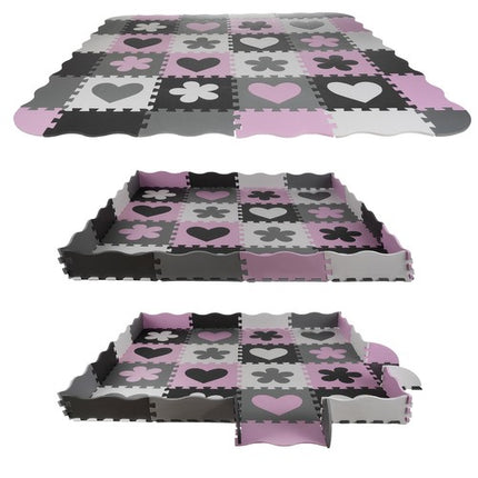 36-delige foam puzzelmat voor baby's en kinderen - Speelkleed - Speeltegels - Met rand - Zwart/roze