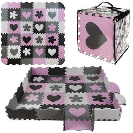 36-delige foam puzzelmat voor baby's en kinderen - Speelkleed - Speeltegels - Met rand - Zwart/roze