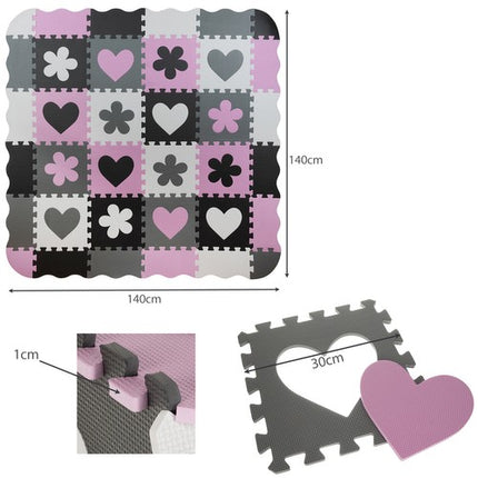 36-delige foam puzzelmat voor baby's en kinderen - Speelkleed - Speeltegels - Met rand - Zwart/roze