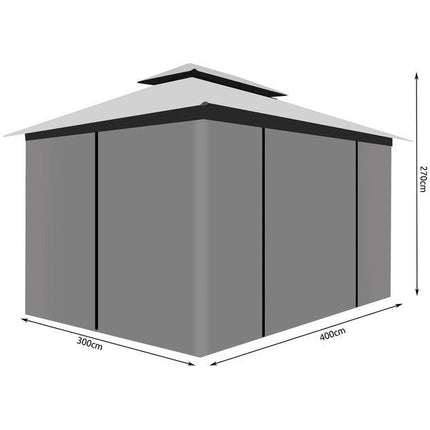 Malatec tuinpaviljoen 3 x 4 meter polyester met dichte zijwanden en klamboe waterafstotend - partytent - paviljoen - grijs