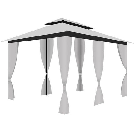 Malatec tuinpaviljoen 3 x 4 meter polyester met dichte zijwanden en klamboe waterafstotend - partytent - paviljoen - grijs