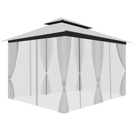 Malatec tuinpaviljoen 3 x 4 meter polyester met dichte zijwanden en klamboe waterafstotend - partytent - paviljoen - grijs