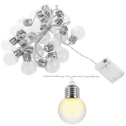 Retro Lichtsnoer lichtslinger LED met 20 lampen op batterijen 5.2m warm witte kleur