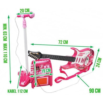 Elektrische gitaar met microfoon en versterker voor kinderen roze