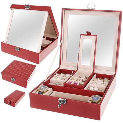 Beautylushh juwelen opbergdoos / sieradendoos bordeaux rood 25 x 25x 9 cm