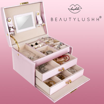 Beautylushh juwelen opbergdoos / sieradendoos roze 17.5 x 13.8 x 13.5 cm