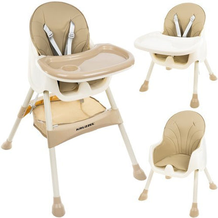 Kruzzel 3 in 1 kinderstoel met 5 punts veiligheidsgordel - feeding chair - beige