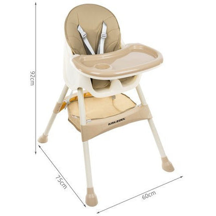 Kruzzel 3 in 1 kinderstoel met 5 punts veiligheidsgordel - feeding chair - beige