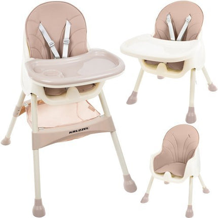 Kruzzel 3 in 1 kinderstoel met 5 punts veiligheidsgordel - feeding chair -  licht roze