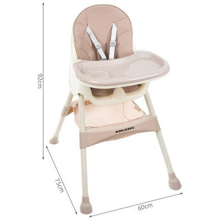 Kruzzel 3 in 1 kinderstoel met 5 punts veiligheidsgordel - feeding chair -  licht roze