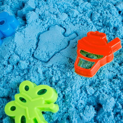 Kinetisch zand met opblaasbare bak - Met 18 accessoires en 1 kg blauw zand