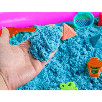 Kinetisch zand met opblaasbare bak - Met 18 accessoires en 1 kg blauw zand