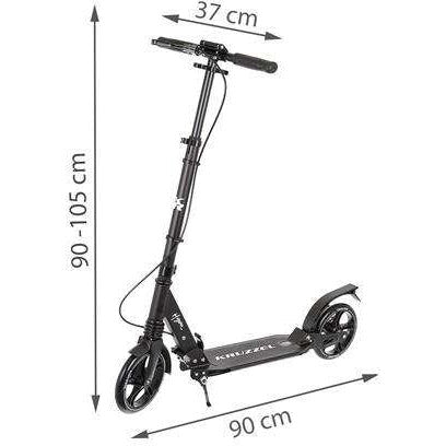 Kruzzel hyperion step voor volwassenen met vering en schijfremmen tot 100kg - opvouwbaar - grote wielen - ideaal voor the last mile - zwart