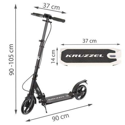 Kruzzel hyperion step voor volwassenen met vering en schijfremmen tot 100kg - opvouwbaar - grote wielen - ideaal voor the last mile - zwart
