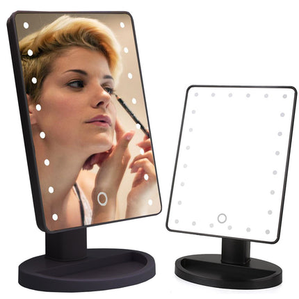 Verlichte make-up spiegel 180° draaibaar 16 ingebouwde LED lampjes zwart