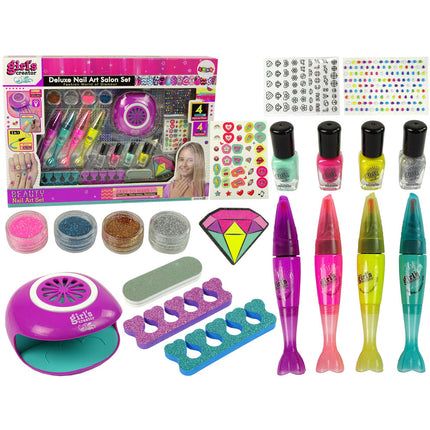 Deluxe nail art salon set nail art pennen, nagellak, nageldroger, steentjes en accessoires