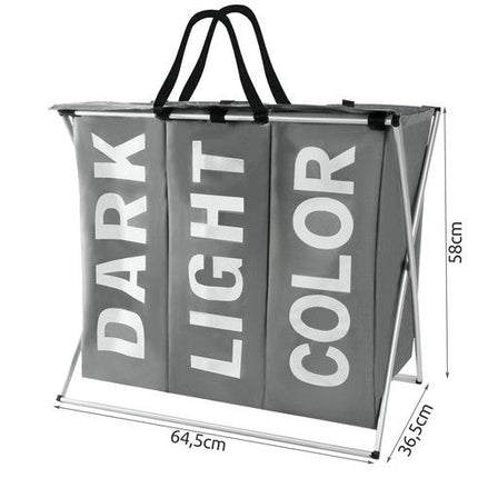 Wasmand met 3-vaks was sorteerder dark, light, colour grijs 64.5 x 58 x 36.5cm