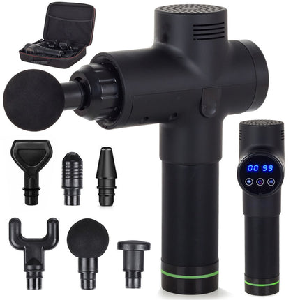 Massage gun met 6 opzetstukken zeer intensief zwart