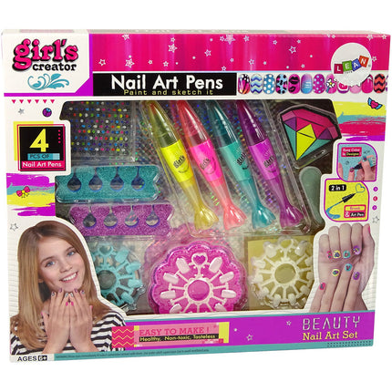 Beauty nail art pen nagellak pennen met plaknagels, steentjes en accessoires