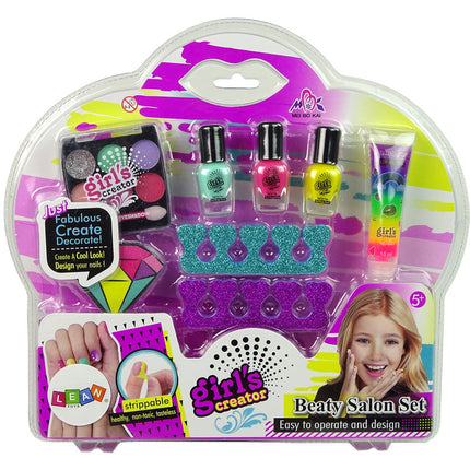 Beauty salon set nagellak en oogschaduw met 3 kleuren nagellak, lip glitter en accessoires