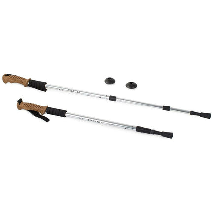 Energia nordic walking wandelstokken set van 2 - handvat van kurk - 65 cm tot 135 cm zilver