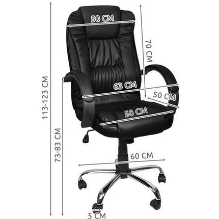 Malatec ergonomische bureaustoel gemaakt van zwart eco-leer verrijdbaar en in hoogte verstelbaar