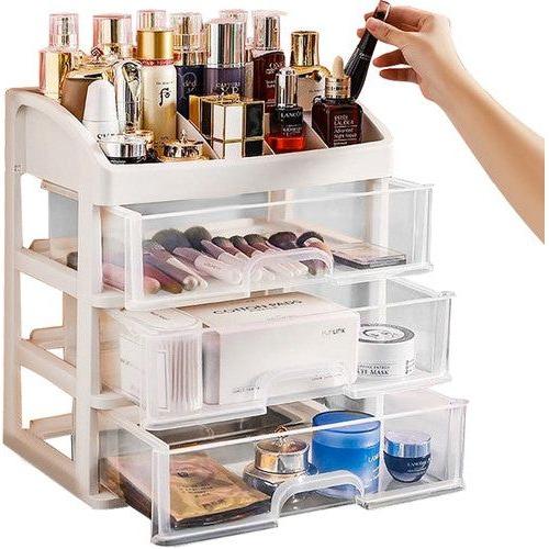 Soulima Cosmetica Organizer XL Deluxe - Make up Opbergbox - Wit met 3 Laden en 6 opbergvakken