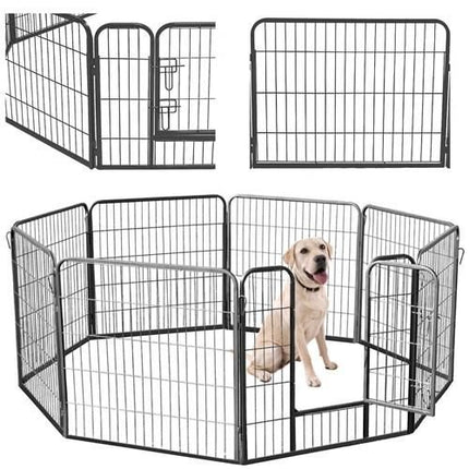 Malatec professionele multifunctionele honden ren met 6 delen van 80 x 80 cm - speelren - bench - hondenhek - afscheiding hek grijs