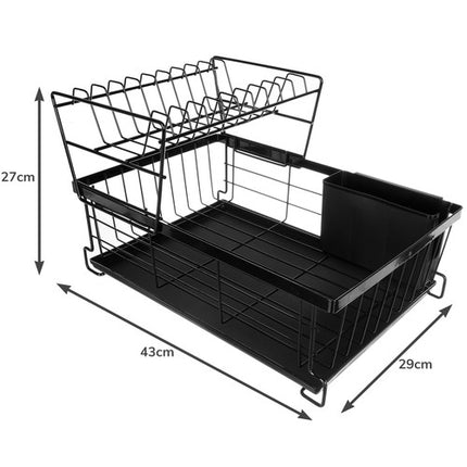 Metalen afdruiprek voor het laten drogen van de afwas 43 x 29 x 27 cm zwart