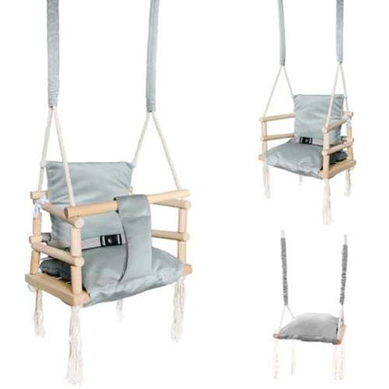 Luxe houten 3 in 1 licht grijze meegroei baby schommel en Kinder schommel – Baby swing – Schommel die meegroeit met je kindje - Schommelstoel - Schommels - handgemaakt