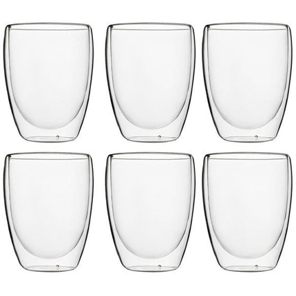 Malatec set van 6 dubbelwandige koffie of thee glazen 350ml vaatwasserbestendig