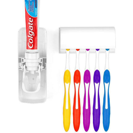Handige tandpasta dispenser ophangbaar + Tandenborstelhouder wit