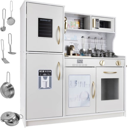Kruzzel luxe houten speelgoed keuken met licht en geluid - Met gratis accessoires 80 x 80.5 x 24 cm wit/goud