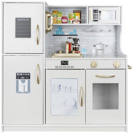 Kruzzel luxe houten speelgoed keuken met licht en geluid - Met gratis accessoires 80 x 80.5 x 24 cm wit/goud