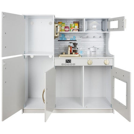 Kruzzel luxe houten speelgoed keuken met licht en geluid - Met gratis accessoires 80 x 80.5 x 24 cm wit/goud