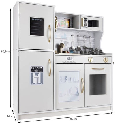 Kruzzel luxe houten speelgoed keuken met licht en geluid - Met gratis accessoires 80 x 80.5 x 24 cm wit/goud