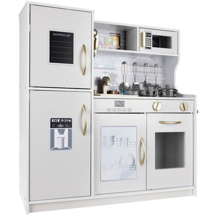Kruzzel luxe houten speelgoed keuken met licht en geluid - Met gratis accessoires 80 x 80.5 x 24 cm wit/goud
