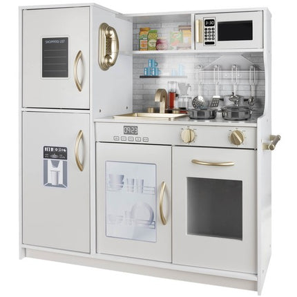 Kruzzel luxe houten speelgoed keuken met licht en geluid - Met gratis accessoires 80 x 80.5 x 24 cm wit/goud