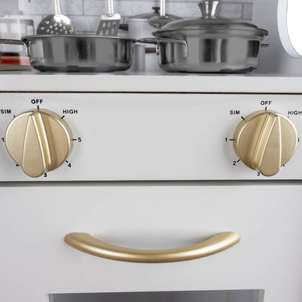 Kruzzel luxe houten speelgoed keuken met licht en geluid - Met gratis accessoires 80 x 80.5 x 24 cm wit/goud