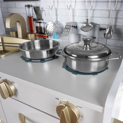 Kruzzel luxe houten speelgoed keuken met licht en geluid - Met gratis accessoires 80 x 80.5 x 24 cm wit/goud