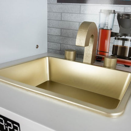 Kruzzel luxe houten speelgoed keuken met licht en geluid - Met gratis accessoires 80 x 80.5 x 24 cm wit/goud