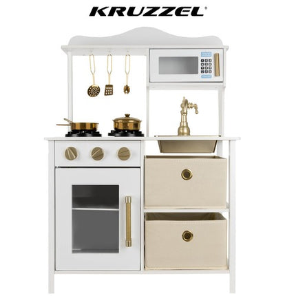 Kruzzel luxe houten speelgoed keuken met licht - Met gratis accessoires 87 x 59,5 x 29,5 cm goud