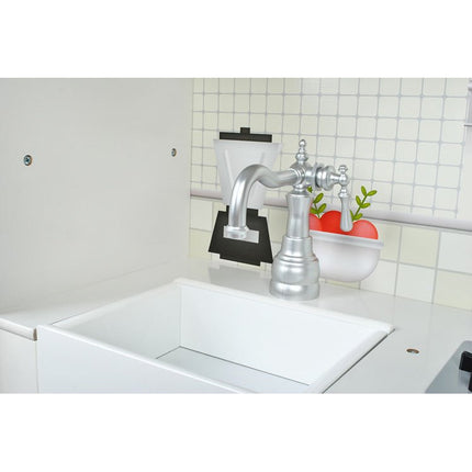 Malatec zeer luxueuze houten speelgoed keuken met licht en geluid - Met gratis accessoires - Met chefsmuts en schort 98 x 92,5 x 30 cm wit