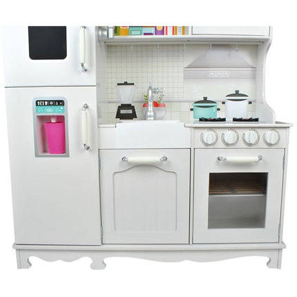 Malatec zeer luxueuze houten speelgoed keuken met licht en geluid - Met gratis accessoires - Met chefsmuts en schort 98 x 92,5 x 30 cm wit