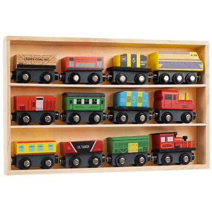 Houten speelgoed trein 12-delig in mooie organizer 33 x 20 x 3 cm