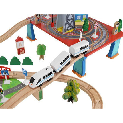 Kruzzel Houten Speelgoed treinset 88 delig met elektrische Trein - Treinspeelgoed