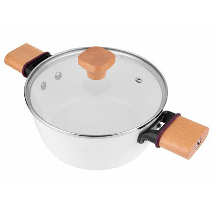 Florina Aspen Limited Edition kookpan met keramische coating en glazen deksel 28cm 5L wit / bruin