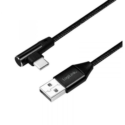 LogiLink oplaadkabel USB Type-C 90° gedraaid 1 meter (Zwart/Nylon)