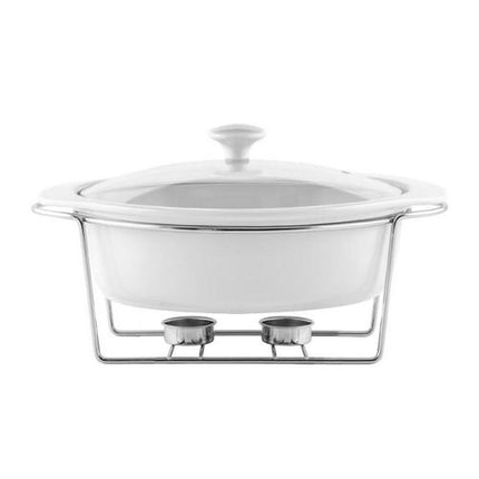 Florina Piatto chafing dish / warmhoudbak van keramiek vierkant 1.2L zilver / wit